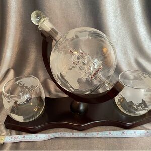 Crystal Globe Decanter Set with Dark Wood Stand